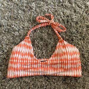 MIDORI. Orange and white bikini top.